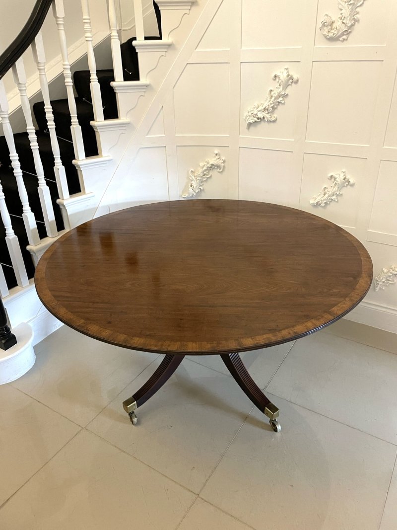 Antique 8 Seater George III Quality Figured Mahogany Circular Dining Table - Image 5